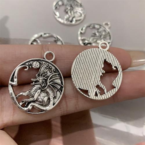 Tibetan Style Animal Pendants, Dragon, antique silver color plated, DIY, 24x29mm, 100PCs/Bag, Sold By Bag