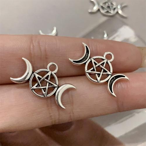 Sinc Alloy Pendants, Moon agus Star, dath airgid antique plátáilte, DIY, 22x14mm, 100ríomhairí pearsanta/Mála, Díolta De réir Mála