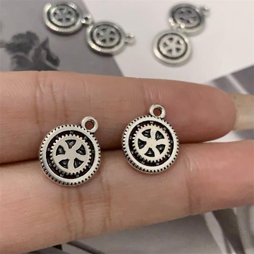 Sinc Alloy Pendants, Gear Roth, dath airgid antique plátáilte, DIY, 12x15mm, 100ríomhairí pearsanta/Mála, Díolta De réir Mála