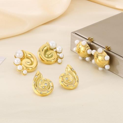 Pendientes de Acero Inoxidable, acero inoxidable 304, con Perlas plásticas, diferentes estilos para la opción & para mujer & con diamantes de imitación, más colores para la opción, Vendido por Par