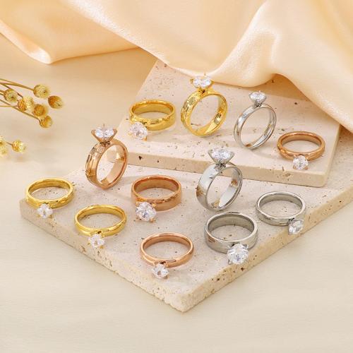 Rhinestone Stainless Steel Finger Ring, 304 Stainless Steel, Vacuum Ion Plating, different size for choice & different styles for choice & for woman & with rhinestone, more colors for choice, Sold By PC