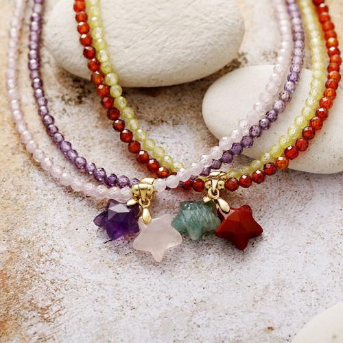 Cubic Zirconia Necklace, with Natural Stone & Brass, Star, fashion jewelry & for woman, more colors for choice, Length:Approx 15.7 Inch, Sold By PC