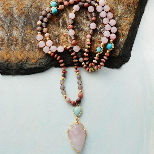 Rose Quartz Sweater Necklace, with turquoise & Agate & Tibetan Style, fashion jewelry & for woman, Length:Approx 33.5 Inch, Sold By PC