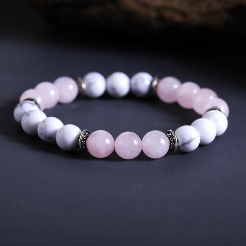 Rose Quartz Bracelet, with Magnesite, handmade, elastic & folk style & Unisex, Length:Approx 6-8 Inch, Sold By PC