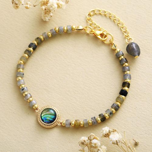 Labradorite bracelet, avec coquille & laiton, fait à la main, bijoux de mode & unisexe, Longueur:Environ 6-8 pouce, Vendu par PC