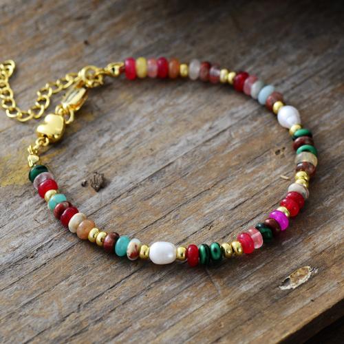 Natural Stone Bracelet, with Shell Pearl & Tibetan Style, with 2inch extender chain, handmade, fashion jewelry & for woman, Length:Approx 6.7 Inch, Sold By PC