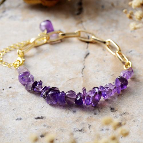 Gemstone Bracelet with Brass irregular handmade & Unisex Length Approx 6-8 Inch Sold By PC