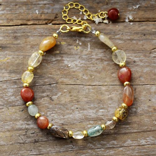 Natuurlijke Quartz Armband, met Messing, Nuggets, handgemaakt, Bohemien stijl & uniseks, Lengte Ca 6-8 inch, Verkocht door PC