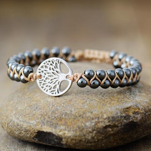 Zinc Alloy Armbånd, med Natursten & Terylene Cord, Tree of Life, håndlavet, Unisex & hule, flere farver til valg, Længde Ca. 6.7-10.6 inch, Solgt af PC