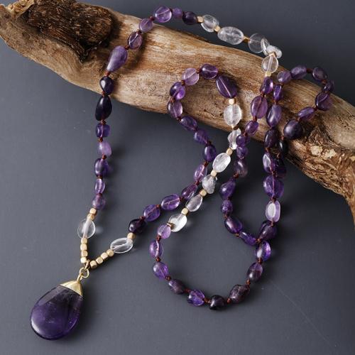 Amethyst Necklace, with Clear Quartz & Tibetan Style, Teardrop, fashion jewelry & Unisex, Length:Approx 31.5 Inch, Sold By PC