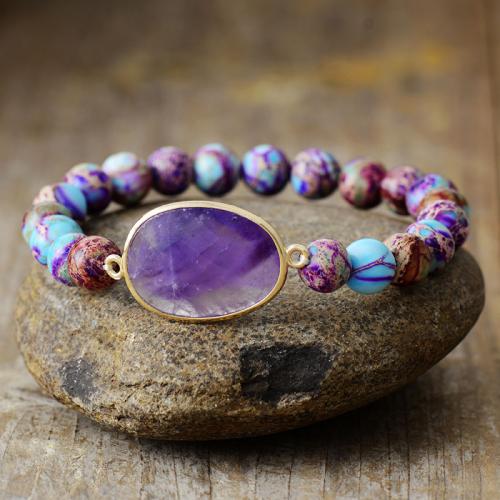 Impression Jasper Bracelet, with Amethyst & Tibetan Style, handmade, fashion jewelry & Unisex, beads length 8mm, Length:Approx 7-7.5 Inch, Sold By PC