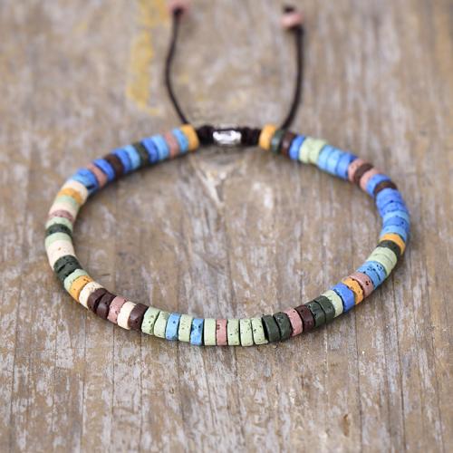 Lava Bracelet, with Polyester Cord, handmade, Bohemian style & Unisex, multi-colored, Length:Approx 6.7-10.6 Inch, Sold By PC