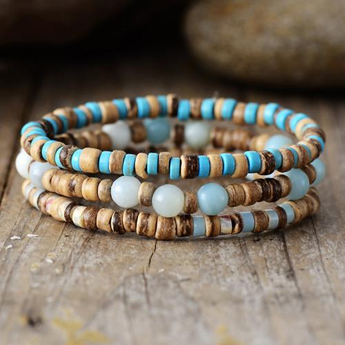 Wood Bracelet, with ​Amazonite​ & turquoise, handmade, vintage & Unisex & different styles for choice, Length:Approx 7 Inch, Sold By PC