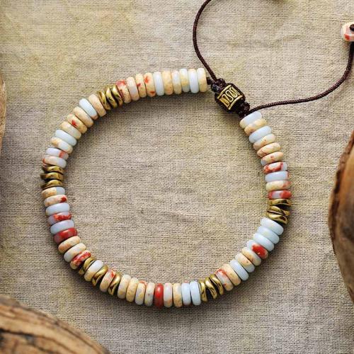 Gemstone Bracelet, with Polyester Cord & Brass, handmade, different materials for choice & Unisex, Length:Approx 6-10.5 Inch, Sold By PC