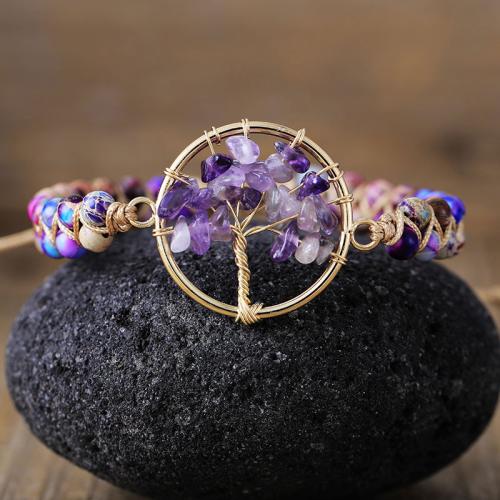 Gemstone Bracelet with Polyester Cord & Zinc Alloy Tree handmade & Unisex & hollow Length Approx 6.7-10.2 Inch Sold By PC