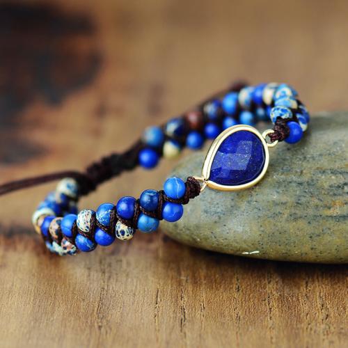 Gemstone Bracelet, with Polyester Cord & Brass, Teardrop, handmade, different materials for choice & Unisex, Length:Approx 6.7-10.2 Inch, Sold By PC