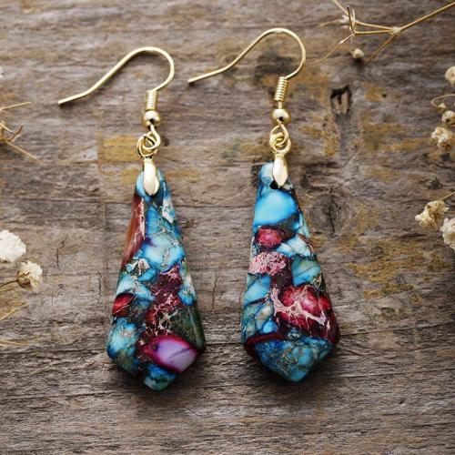 Indruk Jasper Drop Earring, met Messing, Geometrisch Patroon, plated, folk stijl & voor vrouw, meer kleuren voor de keuze, earring length 60-70mm, Verkocht door pair