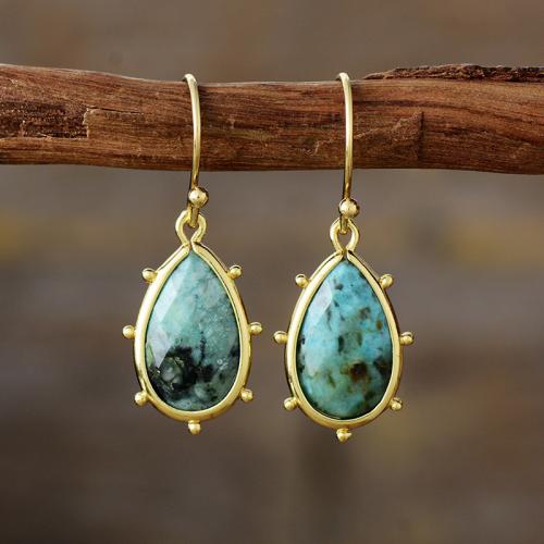 Gemstone Drop Earring, with Brass, Teardrop, gold color plated, different materials for choice & for woman, earring length 40-60mm, Sold By Pair