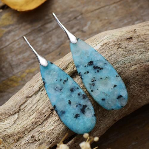 Jade Drop Earring, with Brass, Teardrop, plated, Bohemian style & for woman, more colors for choice, 18x55mm, Sold By Pair