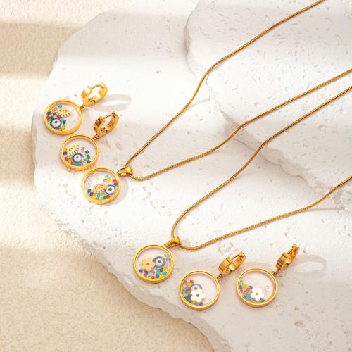 Fashion Stainless Steel Jewelry Sets, earring & necklace, 304 Stainless Steel, with Rhinestone, with 5.5cm extender chain, 2 pieces & different styles for choice & for woman, golden, Length:Approx 39.5 cm, Sold By Set