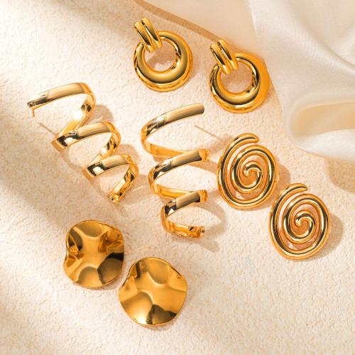 Stainless Steel Stud Earrings, 304 Stainless Steel, fashion jewelry & different styles for choice & for woman, golden, Sold By Pair