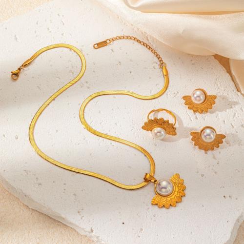 Fashion Stainless Steel Jewelry Sets 304 Stainless Steel with Plastic Pearl fashion jewelry & for woman golden Sold By PC