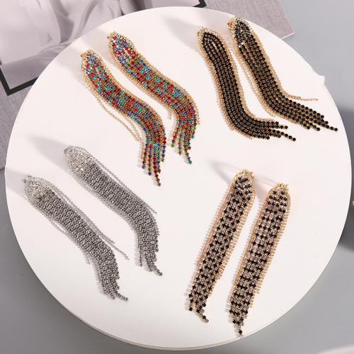 Fashion Fringe Earrings, Rhinestone, fashion jewelry & for woman, more colors for choice, 100x15mm, Sold By Pair