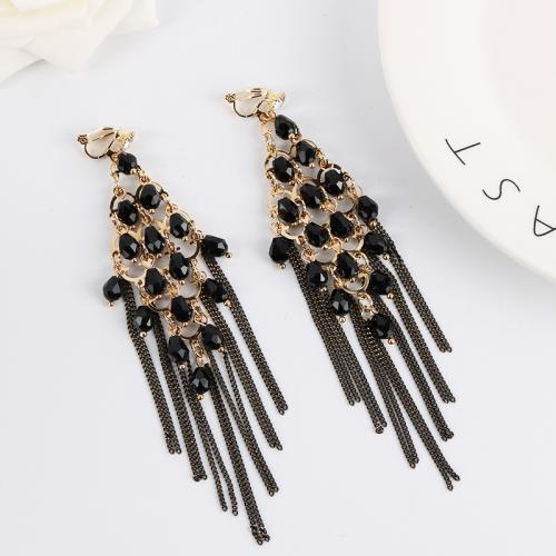 Fashion Fringe Earrings, Brass, with Crystal, fashion jewelry & different styles for choice & for woman, 125x30mm, Sold By Pair