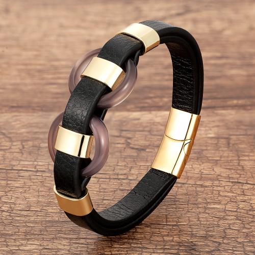 PU Leather Cord Bracelets with Natural Stone & 304 Stainless Steel Vacuum Ion Plating fashion jewelry & Unisex Length Approx 21 cm Sold By PC