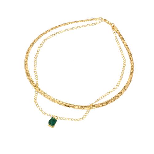 Collier en laiton, avec cristal, Placage de couleur d'or, Double couche & bijoux de mode & pour femme, plus de couleurs à choisir, protéger l'environnement, sans nickel, plomb et cadmium, Longueur:Environ 40 cm, Vendu par PC