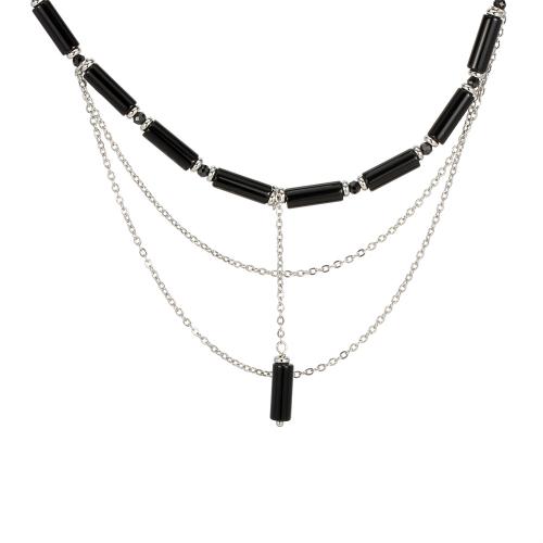 Gemstone smycken halsband, Ädelsten, med Mässing, med 5cm extender kedja, silver pläterad, mode smycken & för kvinna, svart, Längd Ca 40 cm, Säljs av PC