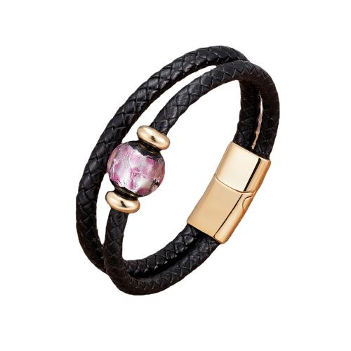 PU Leather Cord Bracelets, with Natural Stone & 304 Stainless Steel, Vacuum Ion Plating, fashion jewelry & Unisex, more colors for choice, Length:Approx 21 cm, Sold By PC