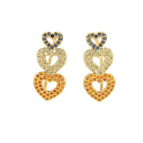 Boucles d'oreilles en laiton zircon cubique pavent, Placage de couleur d'or, Forme différente pour le choix & bijoux de mode & pavé de micro zircon & pour femme, plus de couleurs à choisir, protéger l'environnement, sans nickel, plomb et cadmium, Vendu par paire