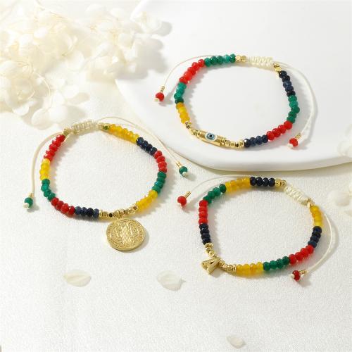 Gemstone Bracelets, with Knot Cord & Brass, gold color plated, Adjustable & fashion jewelry & for woman, more colors for choice, Length:Approx 16-22 cm, Sold By PC