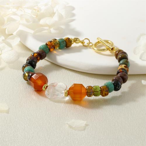 Gemstone Bracelets, with Glass Beads & Crystal & Brass, gold color plated, fashion jewelry & for woman, mixed colors, Length:Approx 16-17 cm, Sold By PC