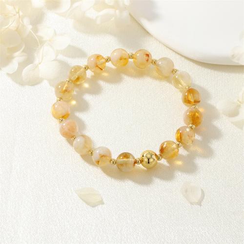 Bracelets quartz, perles de citrine, avec laiton, Placage de couleur d'or, bijoux de mode & pour femme, Jaune, Longueur Environ 16-17 cm, Vendu par PC