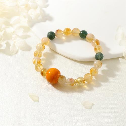 Quartz Bracelets, Rutilated Quartz, with Lampwork & Brass, gold color plated, fashion jewelry & for woman, mixed colors, Length:Approx 16-17 cm, Sold By PC