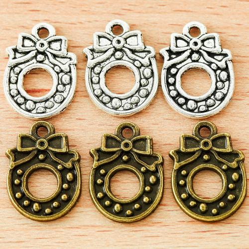 Tibetan Style Pendants, Christmas Wreath, plated, DIY, more colors for choice, 16x11mm, 100PCs/Bag, Sold By Bag