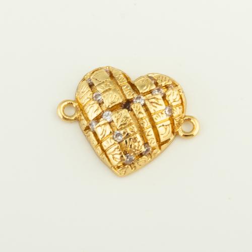 Cubic Zirconia Micro Pave Brass Connector, Heart, gold color plated, DIY & micro pave cubic zirconia & 1/1 loop, nickel, lead & cadmium free, 19x15x5mm, Sold By PC