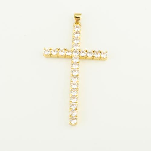 Cubique Pendentif en laiton zircon pavent, croix, Placage de couleur d'or, DIY & pavé de micro zircon, protéger l'environnement, sans nickel, plomb et cadmium, 51x29x4mm, Vendu par PC