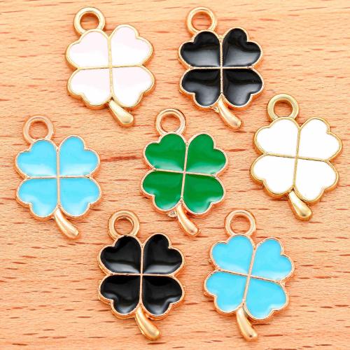 Tibetan Style Enamel Pendants, Four Leaf Clover, gold color plated, DIY, more colors for choice, 17x12mm, 100PCs/Bag, Sold By Bag