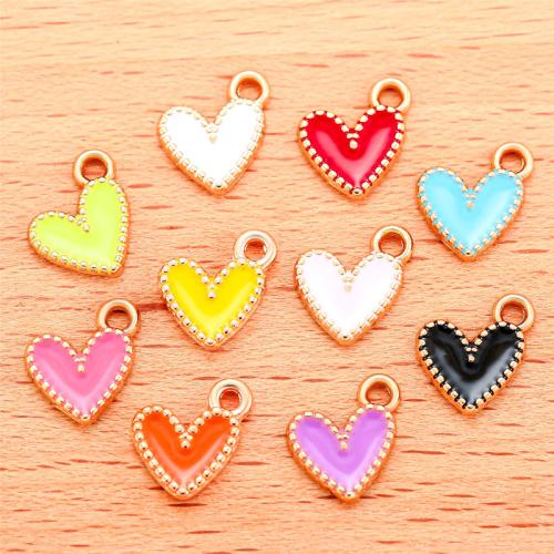 Colgantes de esmalte de la aleación del cinc, aleación de zinc, Corazón, chapado en color dorado, Bricolaje, más colores para la opción, 9x10mm, 100PCs/Bolsa, Vendido por Bolsa