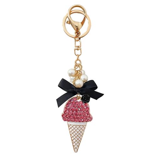 Tibetan Style Key Clasp, with Plastic Pearl, Ice Cream, plated, fashion jewelry & with rhinestone, more colors for choice, nickel, lead & cadmium free, 34x157mm, Sold By PC