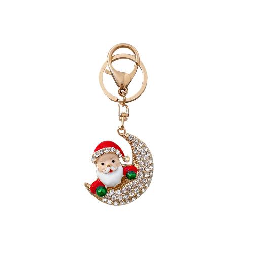 Tibetan Style Key Clasp, Santa Claus, plated, fashion jewelry & enamel & with rhinestone, red, nickel, lead & cadmium free, 44x112mm, Sold By PC