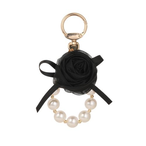 Tibetan Style Key Clasp, with Etamine & Plastic Pearl, Flower, plated, fashion jewelry, more colors for choice, nickel, lead & cadmium free, 47x132mm, Sold By PC