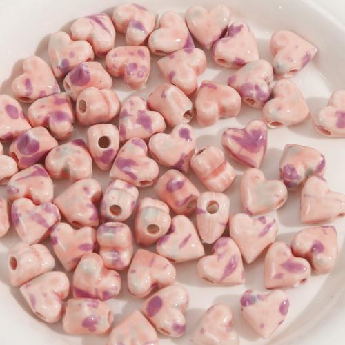 PorseleinJuwelen Beads, Porselein, Hart, DIY, roze, 13x13mm, 100pC's/Bag, Verkocht door Bag