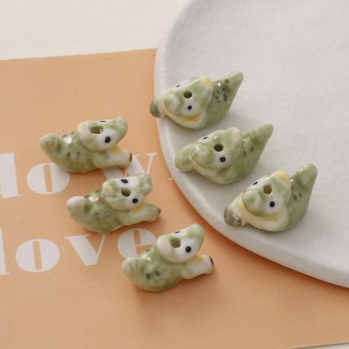 Contas de joias de porcelana, Crocodilo, DIY, verde, 23x16mm, 100PCs/Bag, vendido por Bag