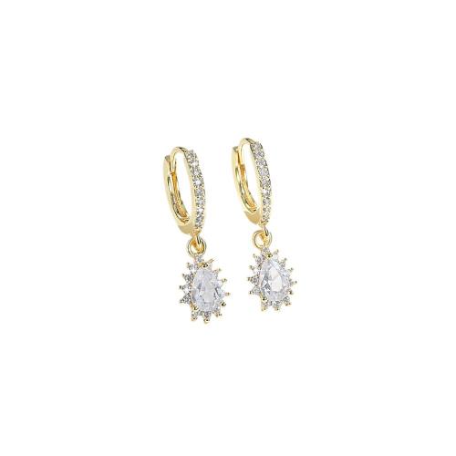 Boucles d'oreilles en laiton zircon cubique pavent, Placage, pavé de micro zircon & pour femme, plus de couleurs à choisir, Vendu par paire