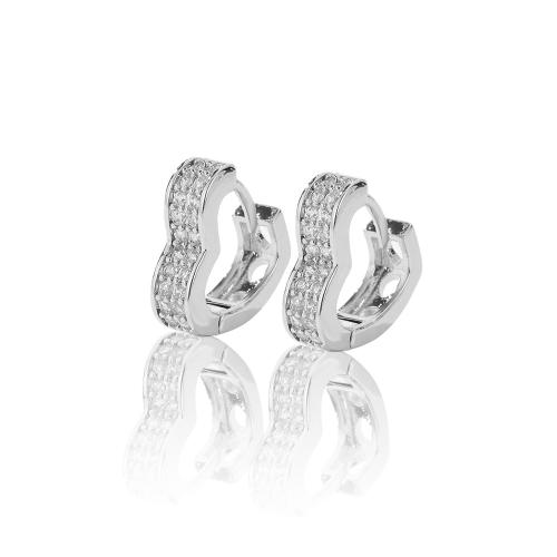 Cubic Zirconia Micro Pave Brass Earring plated & micro pave cubic zirconia & for woman silver color Sold By Pair