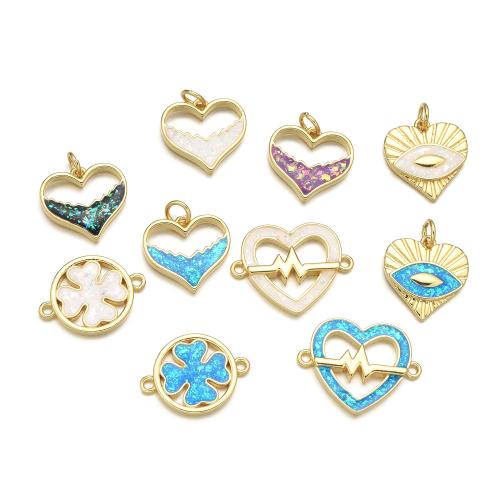 Brass Heart Pendants, with Opal, plated, DIY & different styles for choice, more colors for choice, Sold By PC